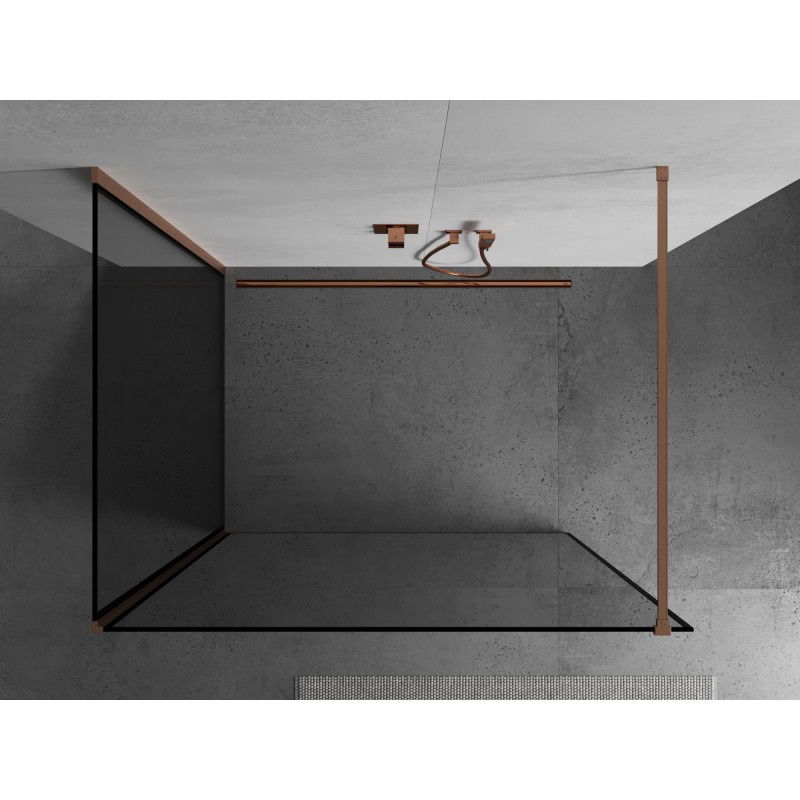 Mexen Kioto shower wall Walk-in 130 x 110 cm, black frame, brushed copper - 800-130-212-65-70-110