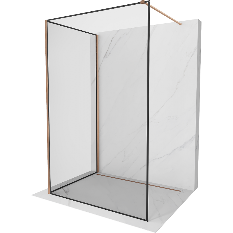 Mexen Kioto shower wall Walk-in 130 x 120 cm, black frame, brushed copper - 800-130-212-65-70-120