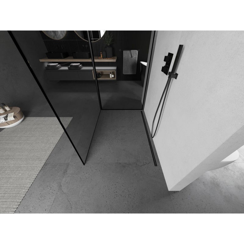 Mexen Kioto Walk-in Shower Wall 100 x 90 cm, Black Frame, Gun Gray Brushed - 800-100-212-66-70-090