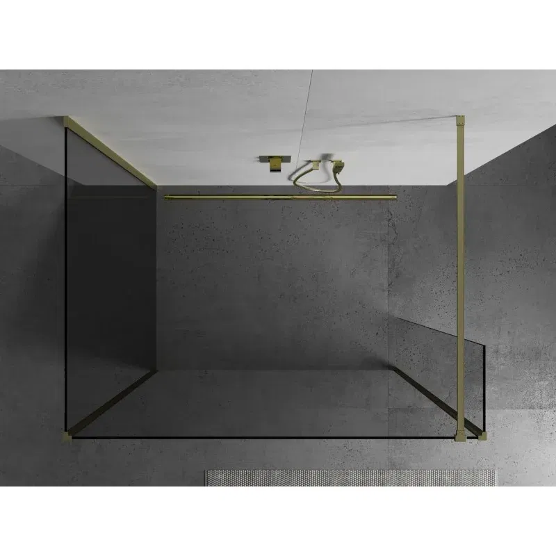 Mexen Kioto Walk-in Shower Wall 100 x 80 x 40 cm, Transparent, Brushed Gold - 800-100-080-221-55-00-040