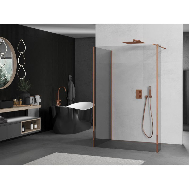 Mexen Kioto Walk-in shower wall 125 x 70 x 40 cm, transparent, rose gold - 800-125-070-221-60-00-040