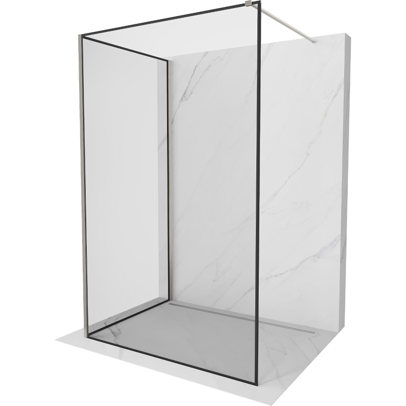 Mexen Kioto Walk-in Shower Screen 100 x 70 cm, Black Frame, Brushed Nickel - 800-100-212-97-70-070