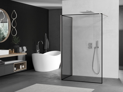 Mexen Kioto Walk-in Shower Wall 90 x 80 cm, Black Frame, Brushed Nickel - 800-090-212-97-70-080