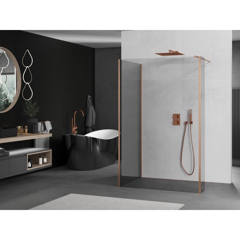 Mexen Kioto Walk-in Shower Wall 125 x 100 x 30 cm, Transparent, Brushed Copper - 800-125-100-221-65-00-030