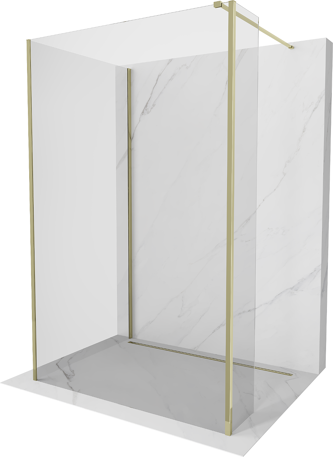 Mexen Kioto Walk-in Shower Wall 125 x 80 x 30 cm, transparent, gold - 800-125-080-221-50-00-030