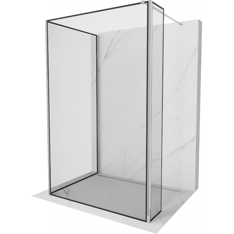 Mexen Kioto Walk-in Shower Wall 140 x 90 x 30 cm, Black Frame, Chrome - 800-140-090-221-01-70-030
