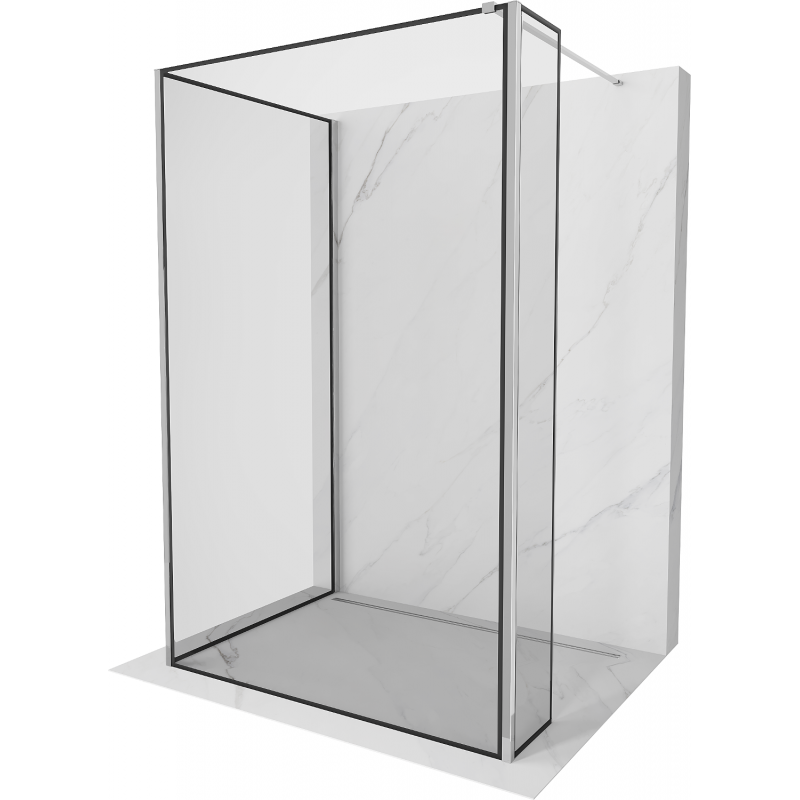 Mexen Kioto Walk-in Shower Wall 130 x 70 x 40 cm, Black Frame, Chrome - 800-130-070-221-01-70-040