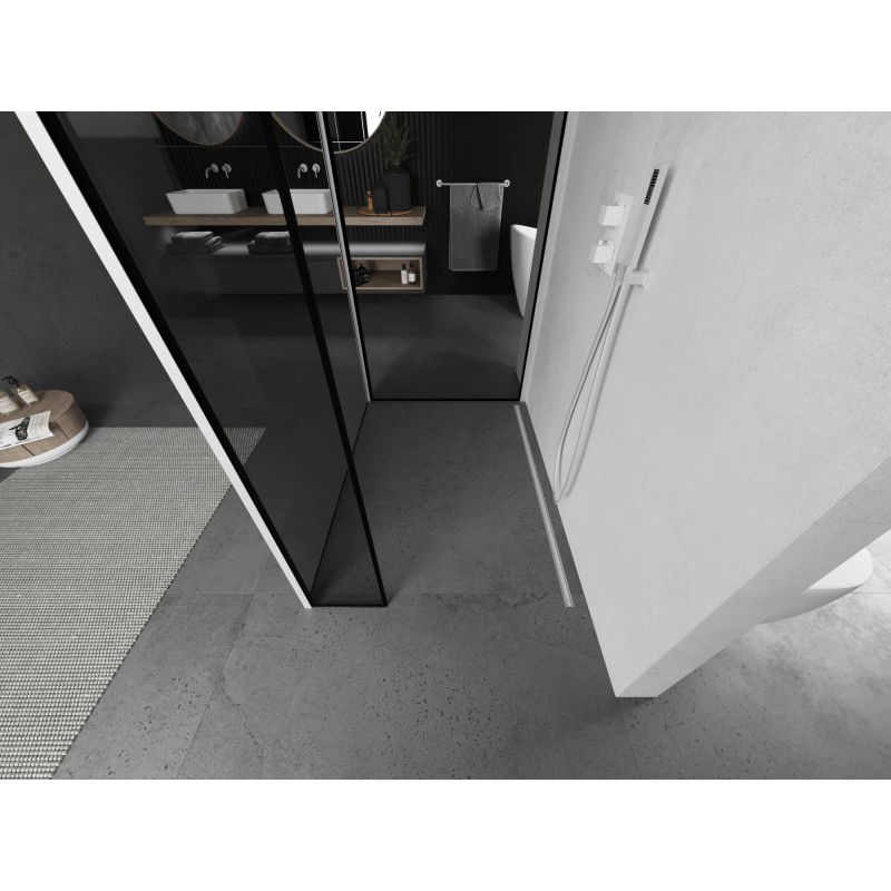 Mexen Kioto Walk-in Shower Wall 130 x 80 x 40 cm, Black Frame, White - 800-130-080-221-20-70-040