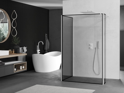 Mexen Kioto Walk-in Shower Wall 130 x 110 x 40 cm, Black Pattern, White - 800-130-110-221-20-70-040
