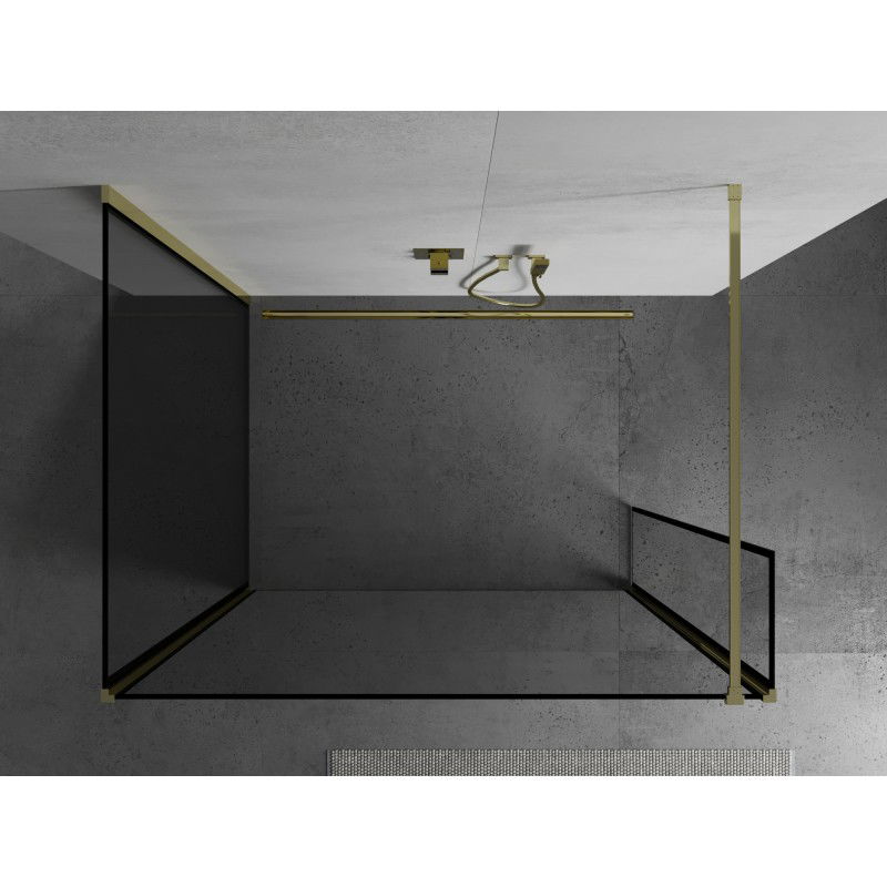 Mexen Kioto Walk-in Shower Wall 90 x 70 x 30 cm, Black Frame, Gold - 800-090-070-221-50-70-030