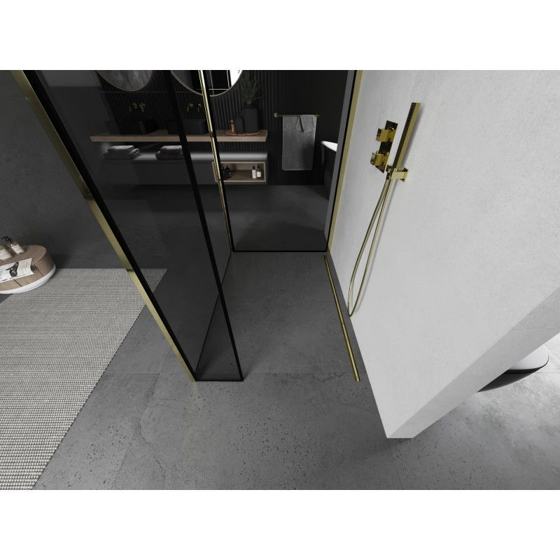 Mexen Kioto Walk-in Shower Wall 140 x 70 x 30 cm, Black Frame, Gold - 800-140-070-221-50-70-030
