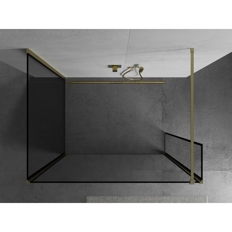 Mexen Kioto Walk-in Shower Wall 100 x 80 x 30 cm, Black Frame, Gold Brushed - 800-100-080-221-55-70-030