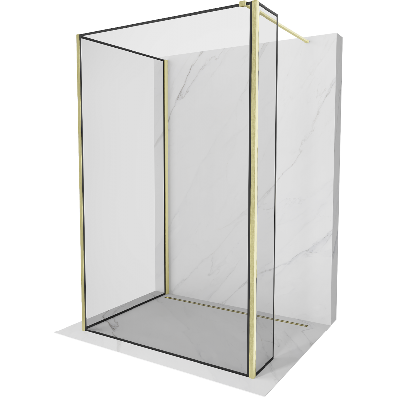 Mexen Kioto shower wall Walk-in 90 x 90 x 30 cm, black frame, brushed gold - 800-090-090-221-55-70-030
