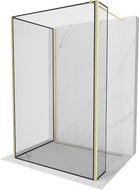 Mexen Kioto Walk-in Shower Wall 140 x 100 x 40 cm, Black Frame, Brushed Gold - 800-140-100-221-55-70-040