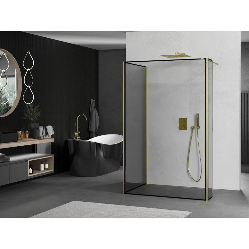 Mexen Kioto Walk-in Shower Screen 120 x 120 x 40 cm, Black Frame, Brushed Gold - 800-120-120-221-55-70-040