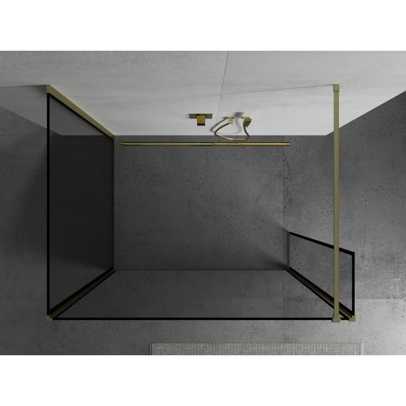 Mexen Kioto Walk-in Shower Wall 130 x 120 x 40 cm, Black Frame, Gold Brushed - 800-130-120-221-55-70-040