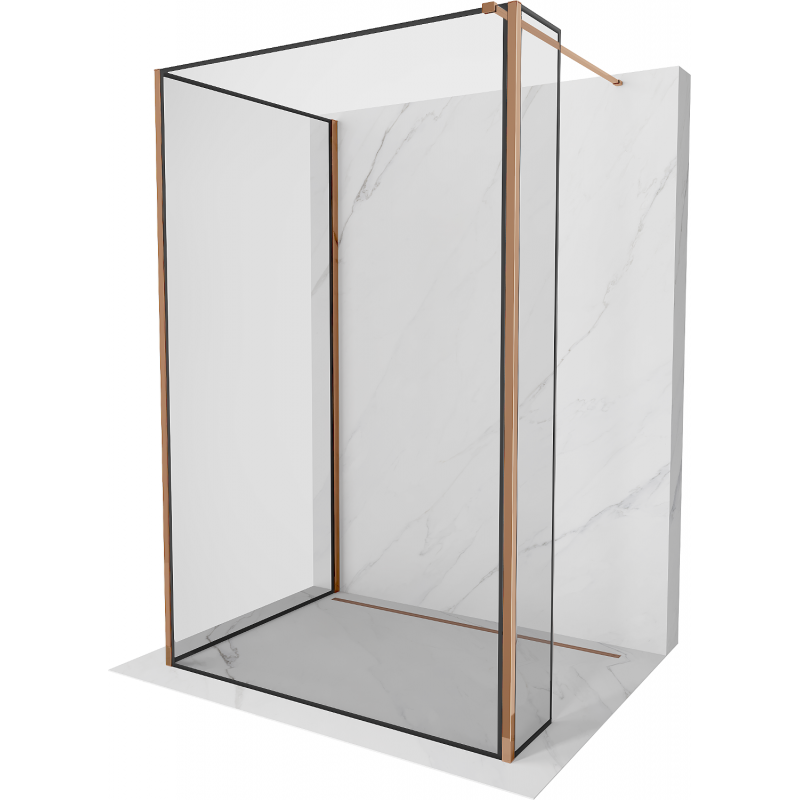 Mexen Kioto Walk-in Shower Screen 130 x 70 x 30 cm, Black Frame, Rose Gold - 800-130-070-221-60-70-030