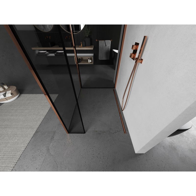 Mexen Kioto Walk-in Shower Wall 140 x 70 x 30 cm, Black Frame, Rose Gold - 800-140-070-221-60-70-030