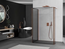 Mexen Kioto shower wall Walk-in 120 x 80 x 40 cm, black frame, rose gold - 800-120-080-221-60-70-040