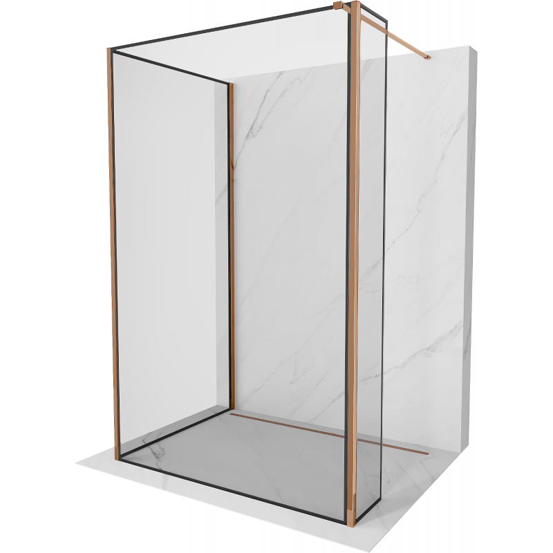 Mexen Kioto Walk-in Shower Wall 130 x 80 x 40 cm, Black Frame, Rose Gold - 800-130-080-221-60-70-040