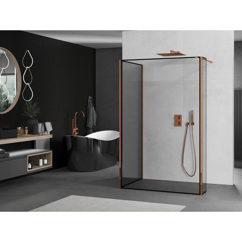 Mexen Kioto shower wall Walk-in 120 x 110 x 40 cm, black frame, rose gold - 800-120-110-221-60-70-040