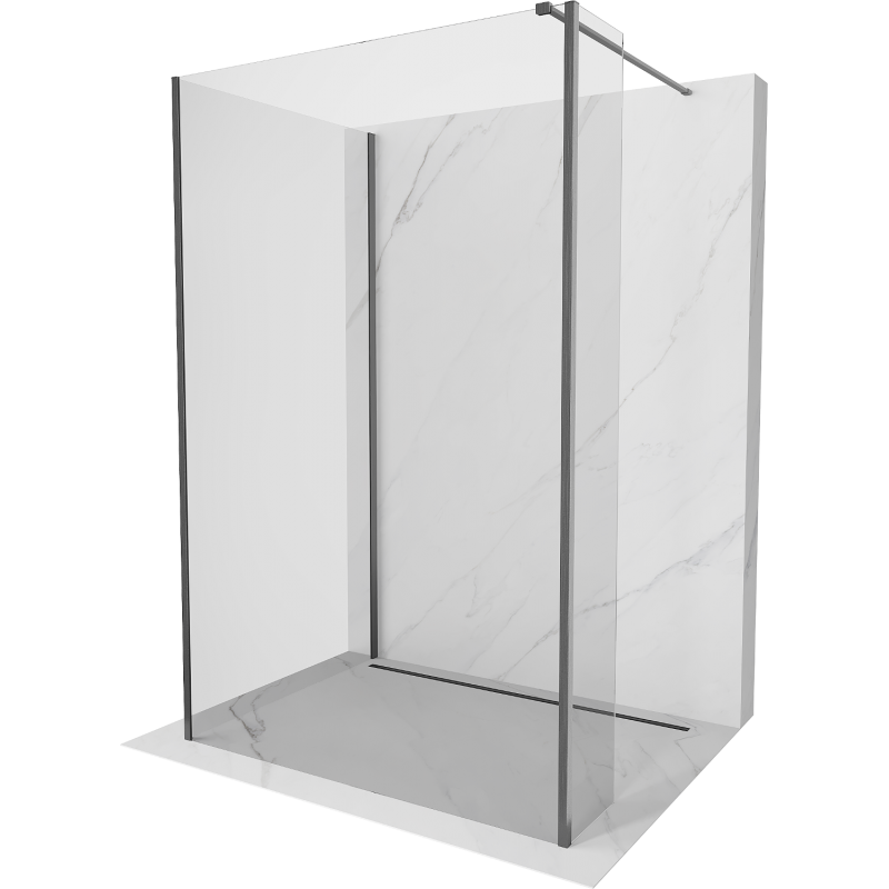 Mexen Kioto Walk-in Shower Wall 130 x 100 x 40 cm, Transparent, Brushed Gun Gray - 800-130-100-221-66-00-040