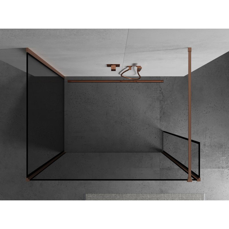 Mexen Kioto Walk-in Shower Wall 130 x 90 x 30 cm, Black Frame, Brushed Copper - 800-130-090-221-65-70-030
