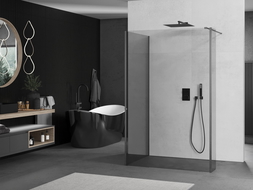 Mexen Kioto Walk-in Shower Wall 115 x 90 x 40 cm, transparent, gun gray brushed - 800-115-090-221-66-00-040