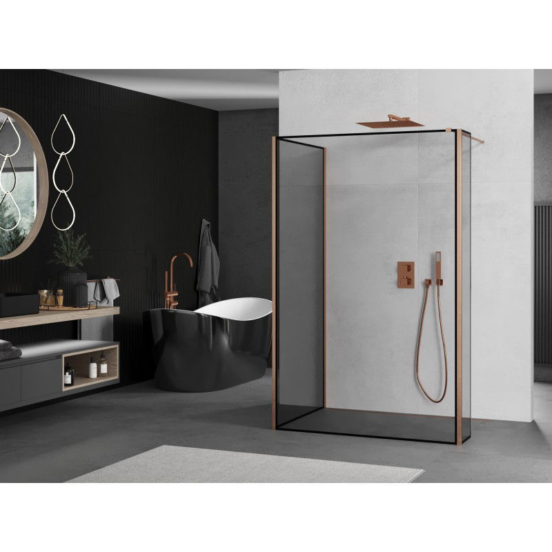 Mexen Kioto Walk-in Shower Panel 100 x 100 x 40 cm, Black Frame, Brushed Copper - 800-100-100-221-65-70-040