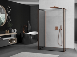 Mexen Kioto Walk-in Shower Wall 130 x 110 x 40 cm, Black Frame, Brushed Copper - 800-130-110-221-65-70-040