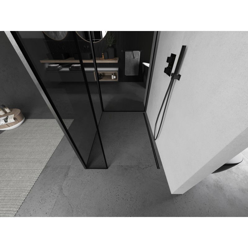 Mexen Kioto Walk-in Shower Wall 140 x 70 x 30 cm, Black Frame, Gun Gray Brushed - 800-140-070-221-66-70-030