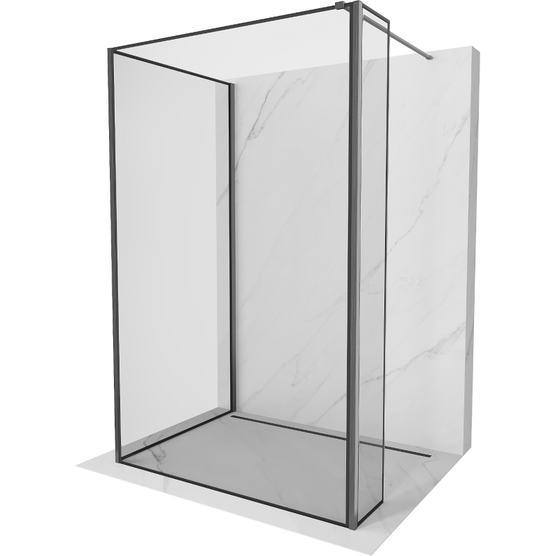 Mexen Kioto shower wall Walk-in 130 x 80 x 40 cm, black frame, gun gray brushed - 800-130-080-221-66-70-040