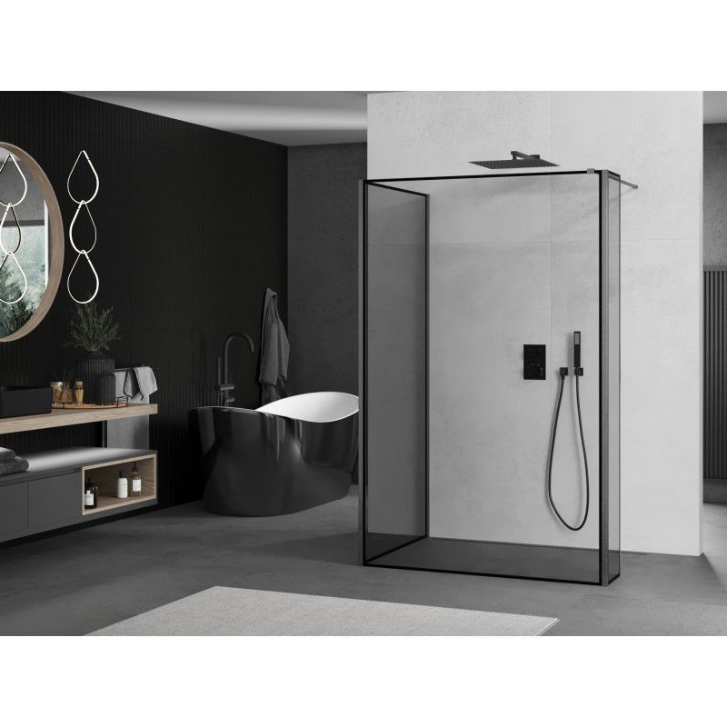 Mexen Kioto Shower Screen Walk-in 90 x 90 x 40 cm, Black Frame, Gun Grey Brushed - 800-090-090-221-66-70-040