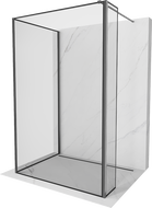Mexen Kioto Walk-in shower wall 130 x 90 x 40 cm, black frame, gun gray brushed - 800-130-090-221-66-70-040