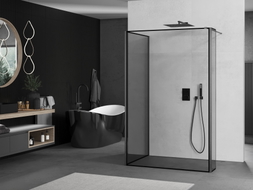 Mexen Kioto Walk-in Shower Wall 140 x 100 x 40 cm, Black Frame, Brushed Gun Gray - 800-140-100-221-66-70-040