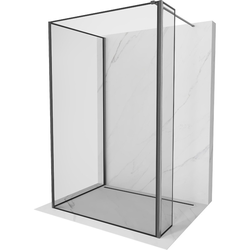 Mexen Kioto Walk-in Shower Wall 140 x 100 x 40 cm, Black Frame, Brushed Gun Gray - 800-140-100-221-66-70-040