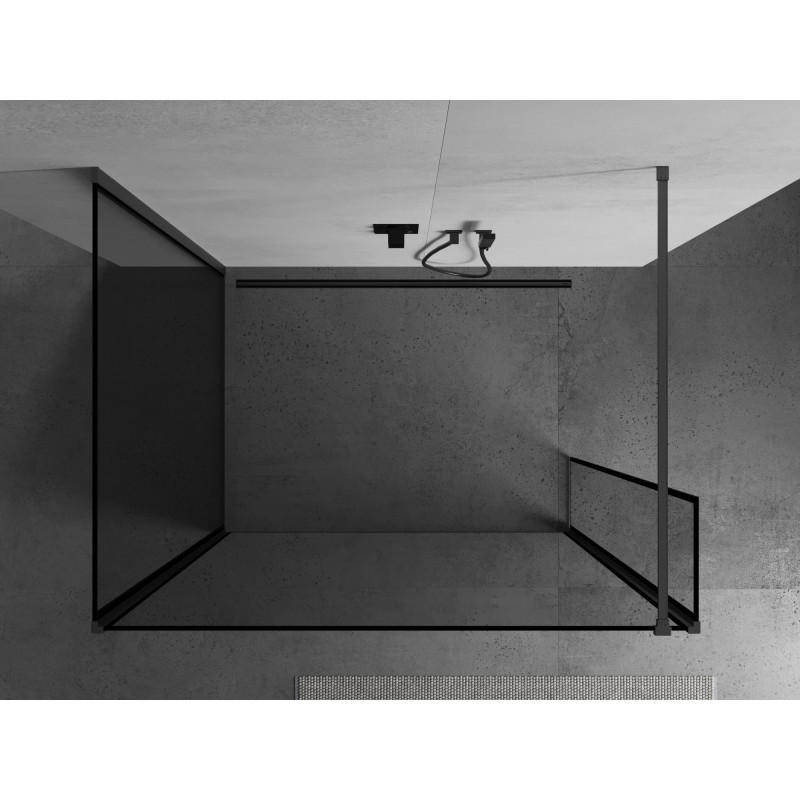 Mexen Kioto Walk-in Shower Wall 140 x 100 x 40 cm, Black Frame, Brushed Gun Gray - 800-140-100-221-66-70-040