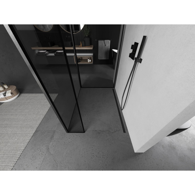 Mexen Kioto Walk-in Shower Wall 140 x 100 x 40 cm, Black Frame, Brushed Gun Gray - 800-140-100-221-66-70-040