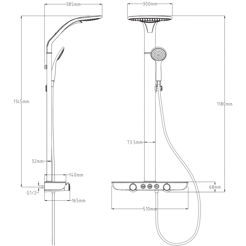 Mexen Bolt exposed shower set with rain showerhead and faucet, black - 78108-70