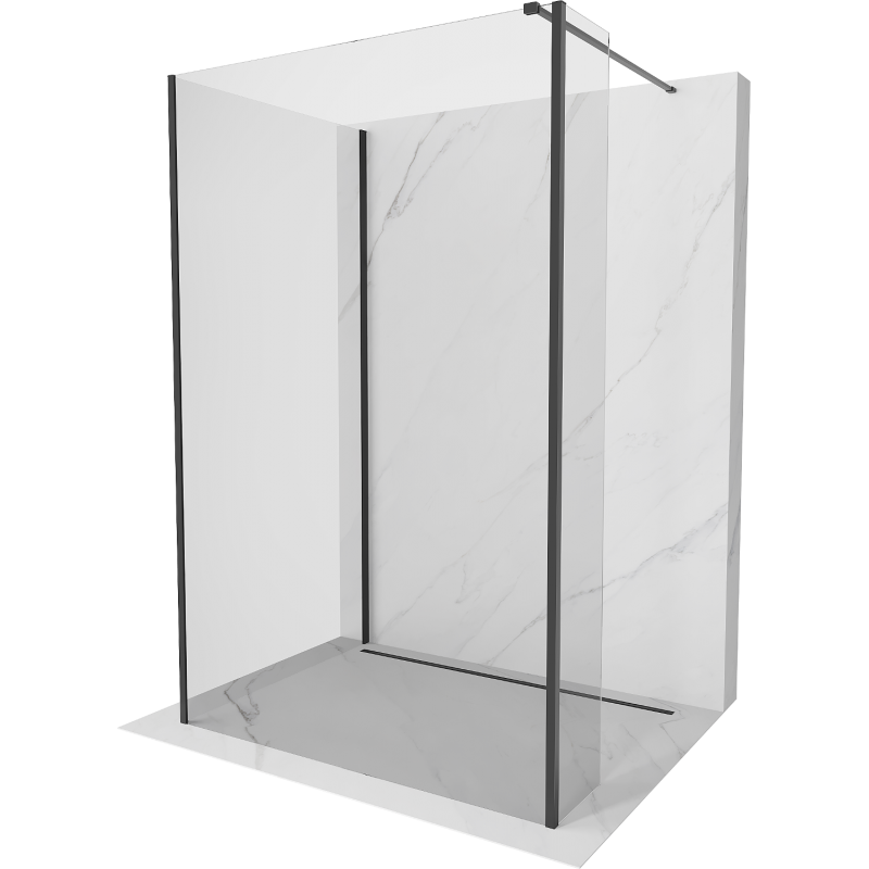 Mexen Kioto Walk-in Shower Wall 100 x 100 x 40 cm, transparent, black - 800-100-100-221-70-00-040