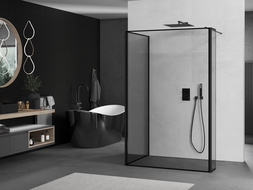 Mexen Kioto Walk-in Shower Wall 130 x 80 x 30 cm, Black Frame, Black - 800-130-080-221-70-70-030