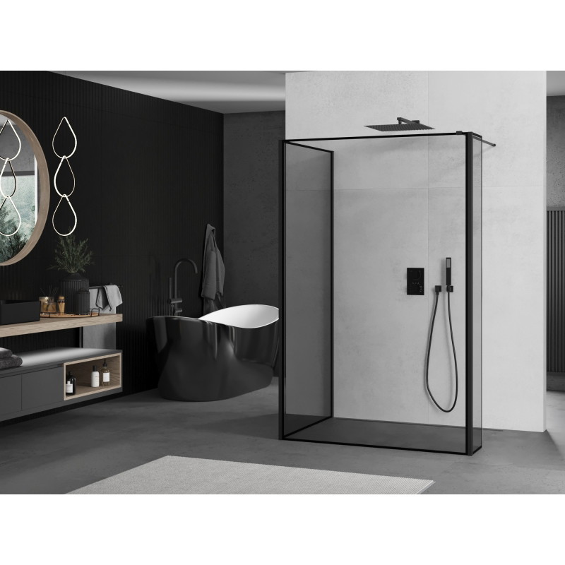 Mexen Kioto Walk-in Shower Wall 120 x 80 x 40 cm, Black Frame, Black - 800-120-080-221-70-70-040