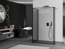 Mexen Kioto Walk-in Shower Wall 120 x 80 x 40 cm, Black Frame, Black - 800-120-080-221-70-70-040