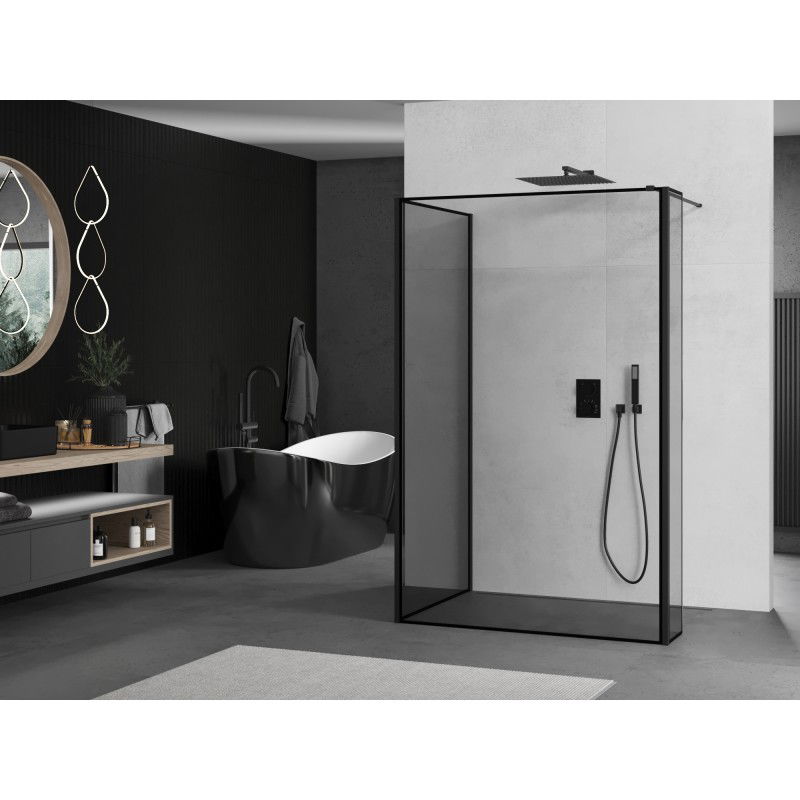Mexen Kioto Walk-in Shower Wall 130 x 90 x 40 cm, Black Frame, Black - 800-130-090-221-70-70-040