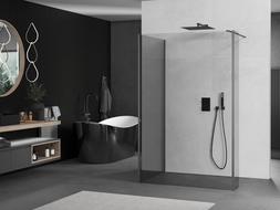 Mexen Kioto Walk-in Shower Partition 130 x 110 x 40 cm, transparent, gun metal - 800-130-110-221-95-00-040