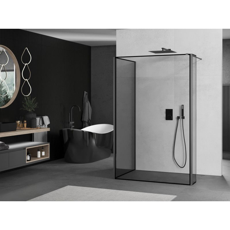 Mexen Kioto Walk-in shower wall 130 x 120 x 30 cm, black frame, gun metal - 800-130-120-221-95-70-030