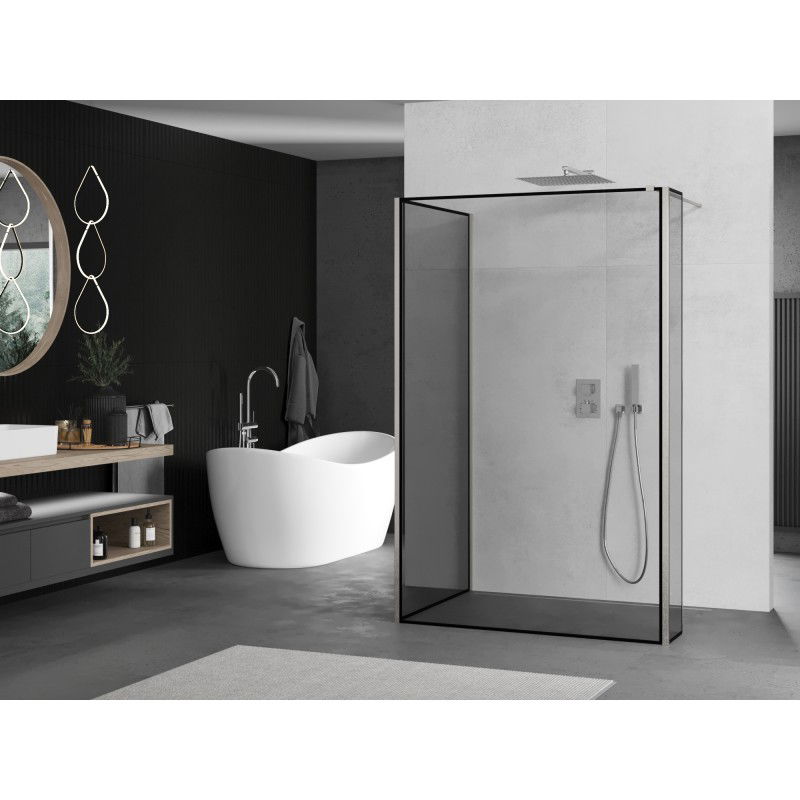 Mexen Kioto shower wall Walk-in 100 x 80 x 30 cm, black frame, brushed nickel - 800-100-080-221-97-70-030