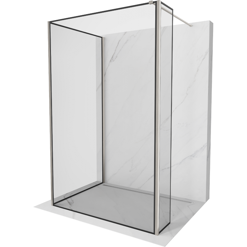 Mexen Kioto Walk-in Shower Wall 120 x 80 x 30 cm, Black Frame, Brushed Nickel - 800-120-080-221-97-70-030