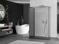 Mexen Kioto Walk-in Shower Wall 110 x 80 x 40 cm, Black Frame, Brushed Nickel - 800-110-080-221-97-70-040