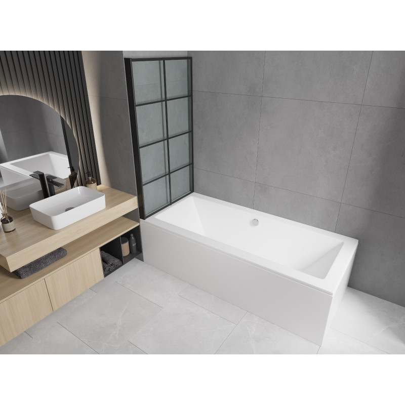 Mexen Alex 1-panel bathtub screen 80 x 140 cm, black grid - 893-080-001-70-77